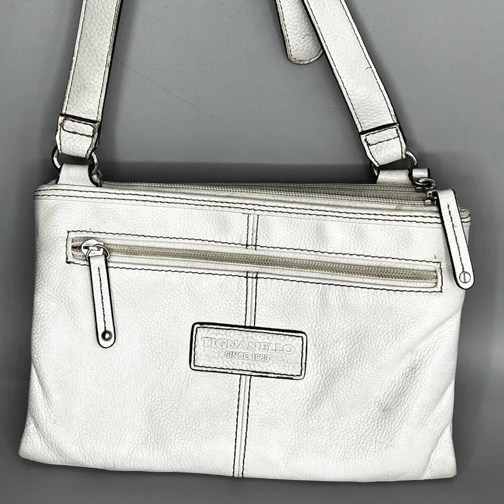 TIGNANELLA GENUINE WHTE LEATHER WITH ORGANIZER 3 SECTIONS CROSSBODY/SHOULDER BAG - Picture 1 of 5